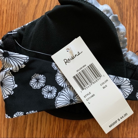 RAISINS Large ( Junior) Black White Floral Splash Las Flores Swim Bikini Top - Picture 6 of 12